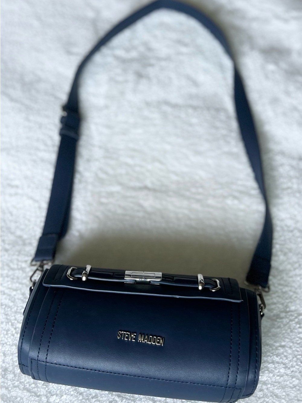 Steve Madden Navy Barrel Crossbody with Silver Hardware - Used Once